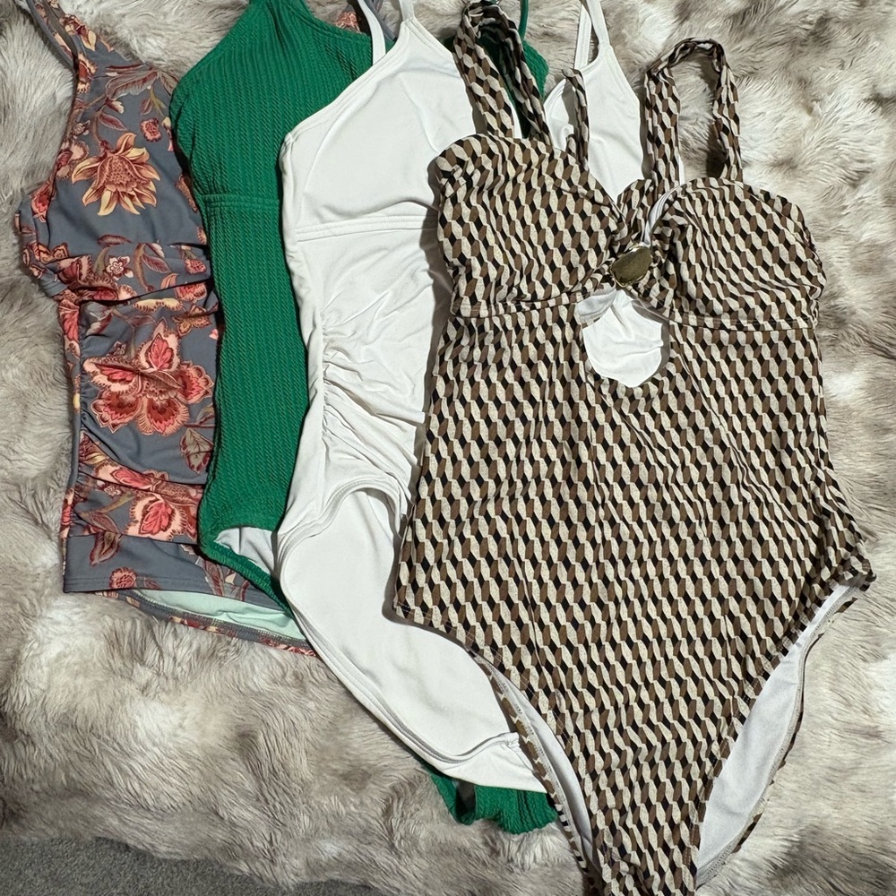 Lot of Cupshe Women's One Piece Swimsuit - Green, White, Floral, and Geometric